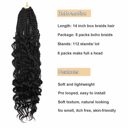 Goddess Box Braids Crochet Hair for Women (1B, 14 Inch 8 Pack) Boho Braids Bohemian Box Braid Hair
Goddess Box Braids Cr