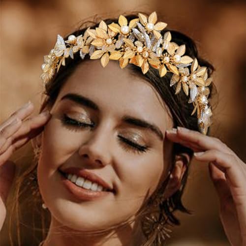 Brishow Gold Leaf Headband Pearl Roman Laurel Headpieces for Women and Girls - Glamorous Accessory for Special Occasion