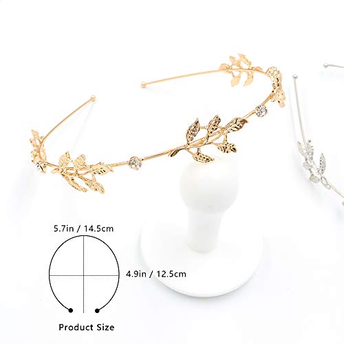 NODG Silver Leaf Headbands with Crystal Gold Tiaras for Bridal Women's Headpiece & Wedding Hair Accessories - 2-Piece Le