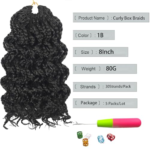 Goddess Box Braids Crochet Hair Pre Looped for Women 8 Inch Curly Wavy Crochet Braids 5 Packs
