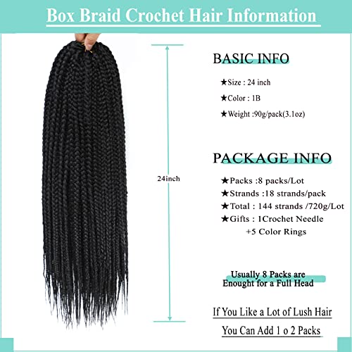 Goddess Box Braids Crochet Hair Prelooped 24 Inch 8 Packs for Black Women - 3x Box Braided Synthetic Braiding Hair