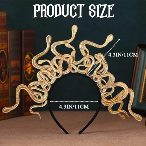 CAKURE Medusa Snake Headband Gold Goddess Headpiece for Women and Girls Halloween Party Festival Headdress