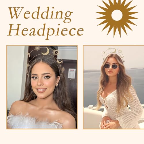 YAEISM Gold Halo Crown Moon Stars Goddess Headpiece Party Tiaras for Women Birthday and Wedding