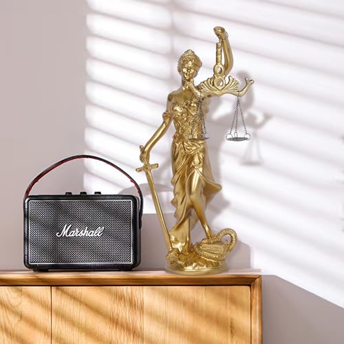 Lady of Justice Statue Gold for Office Desk Decor - Blind Goddess Sculpture with Scales - Greek Roman Angel