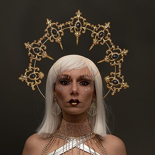 L'VOW Women's Baroque Saint Mary Halo Crown Tiara and Headdress for Boho Wedding Stars Goddess Headpiece
| L'VOW Mary H